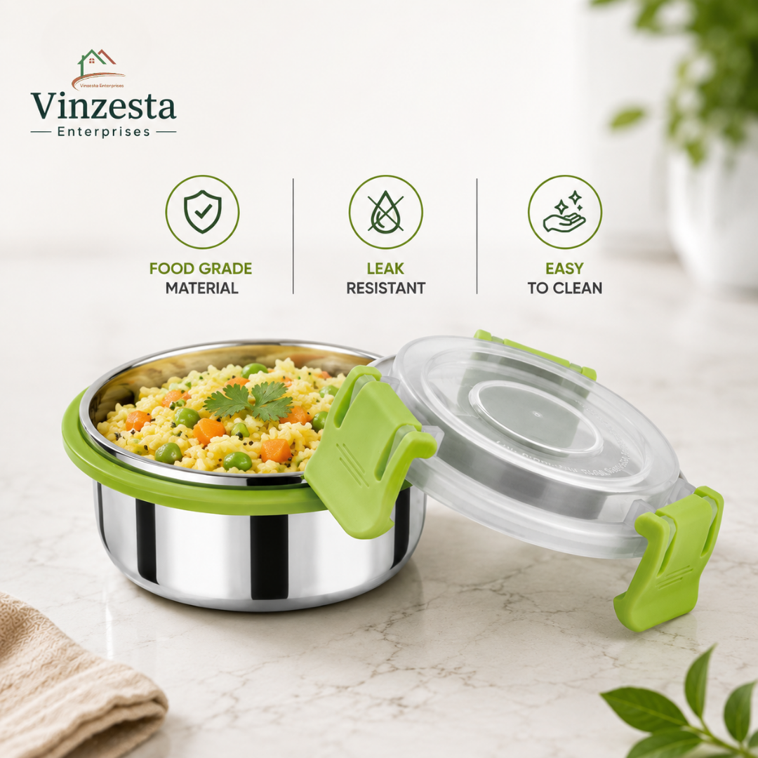 Stainless Steel Lunch Box 150ml with Leakproof Lid and Secure Locking Clips