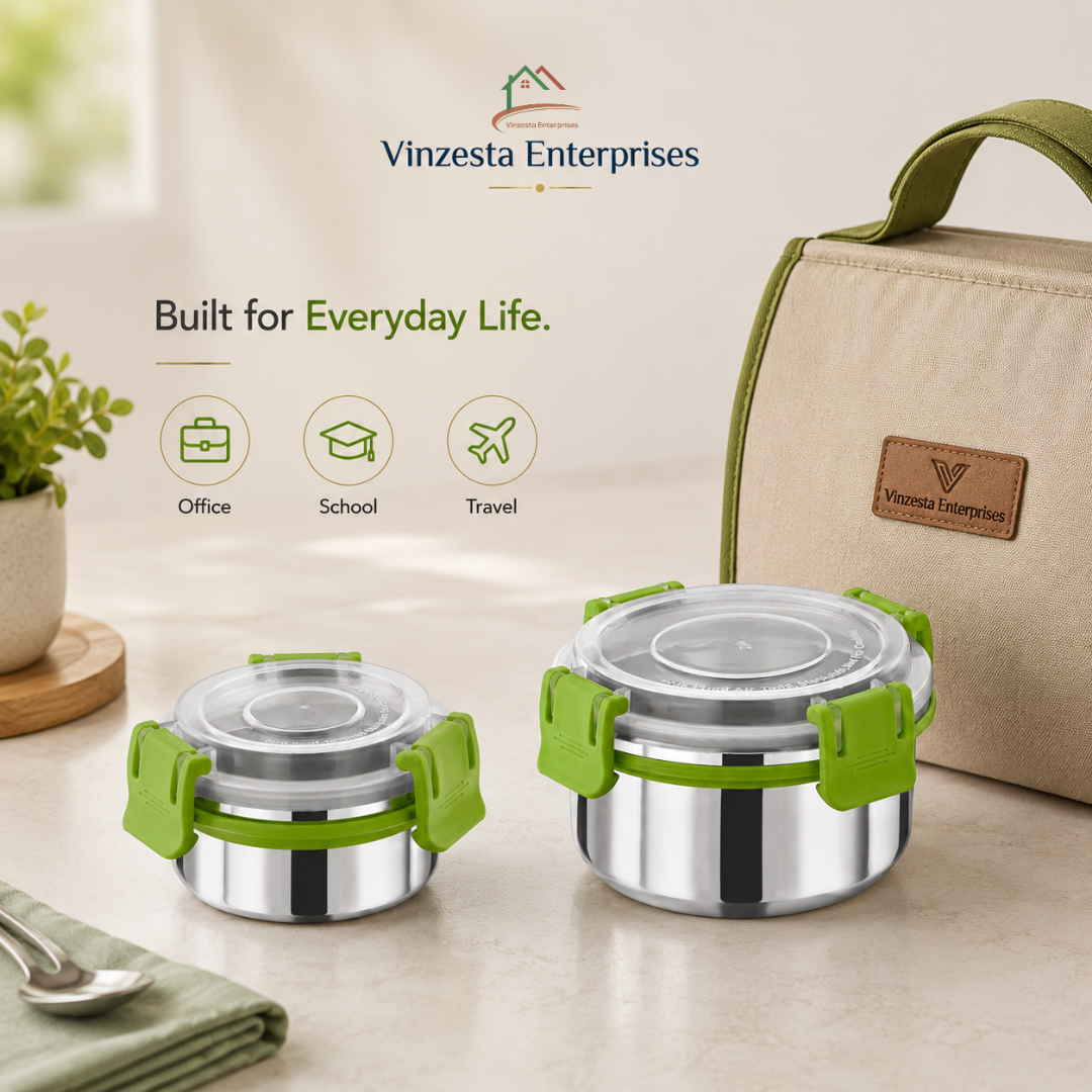Stainless Steel Lunch Box Combo 150ml & 300ml with Secure Locking Lids Set