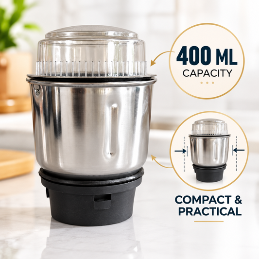 Stainless Steel Mixer Grinder Jar Combo 400ml & 600ml with Lids