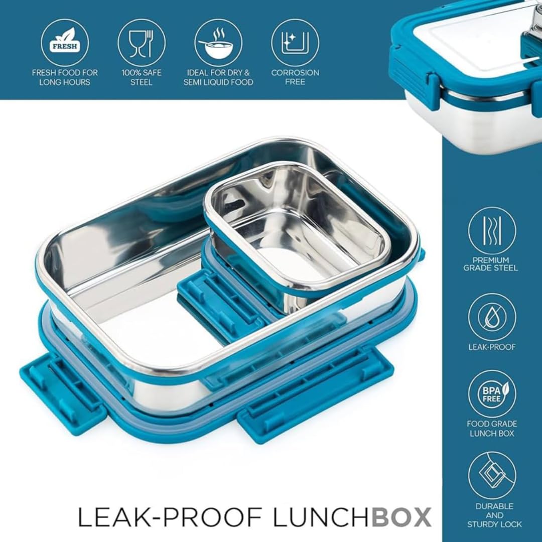 Stainless Steel Leak Proof Lunch Box Pack of 2 Airtight BPA Free Set
