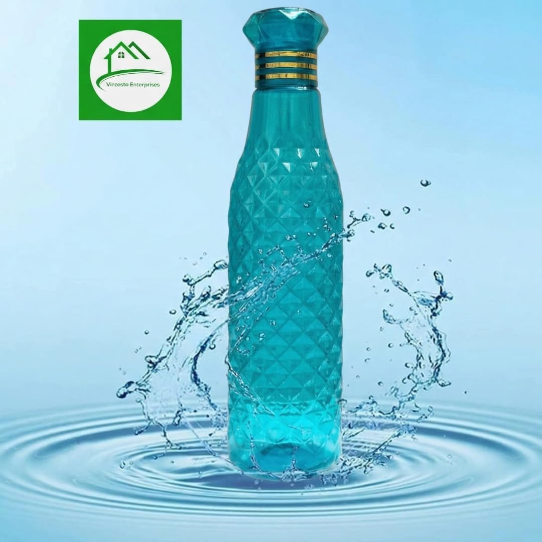 Diamond Style Plastic Water Bottle, BPA Free, Airtight, 1 Litre, Pack of 6, Multicolour (Pack of 6)