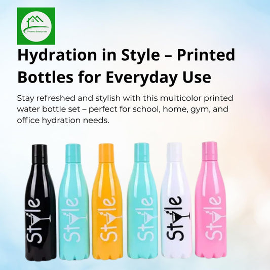 VINZESTA Multicolor Printed Plastic Water Bottle, 1 Litre, BPA Free, Airtight, for School, Gym, Office & Travel, Pack of 6 (Pack of 6)