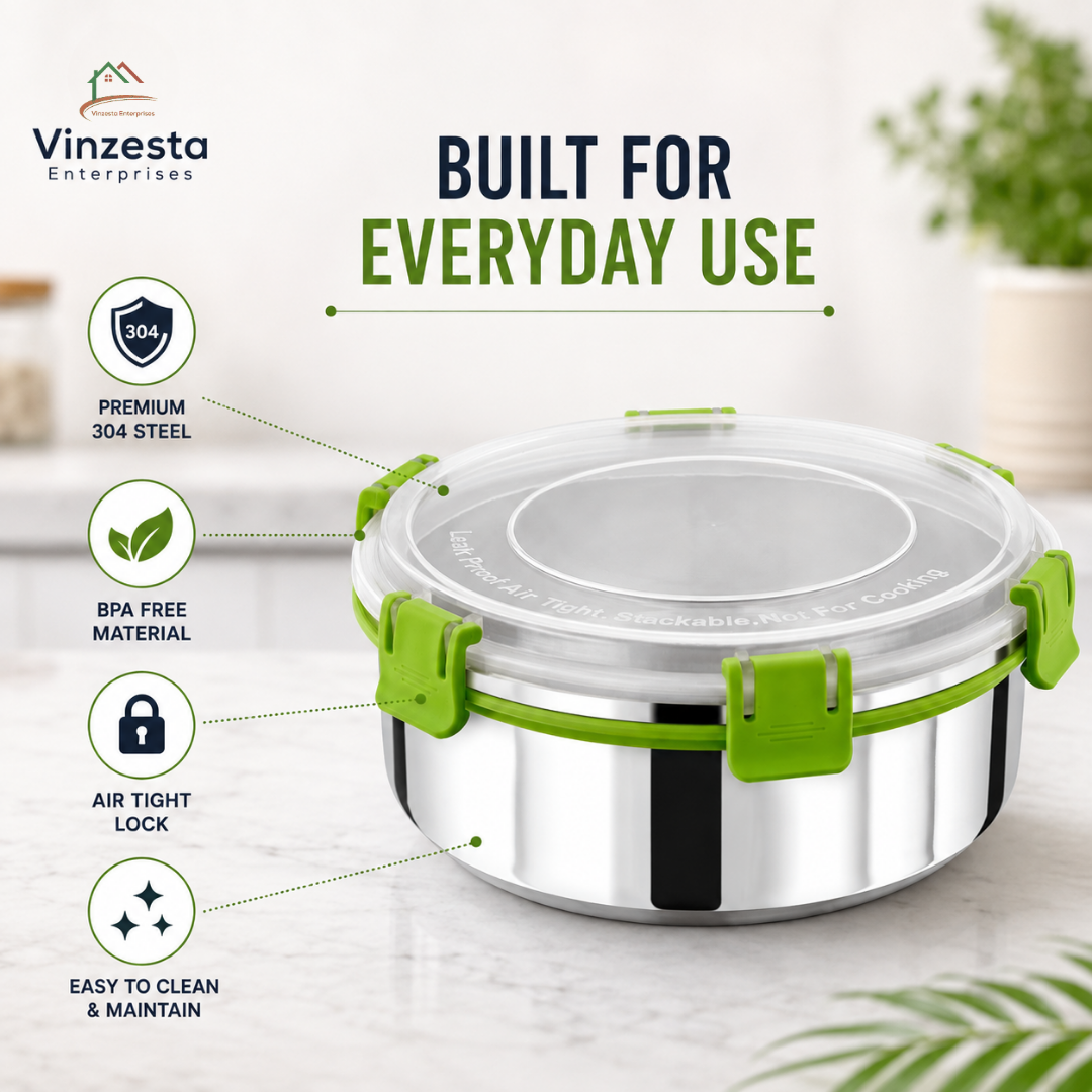 Stainless Steel Lunch Box Combo 850ml & 1250ml with Locking Lid