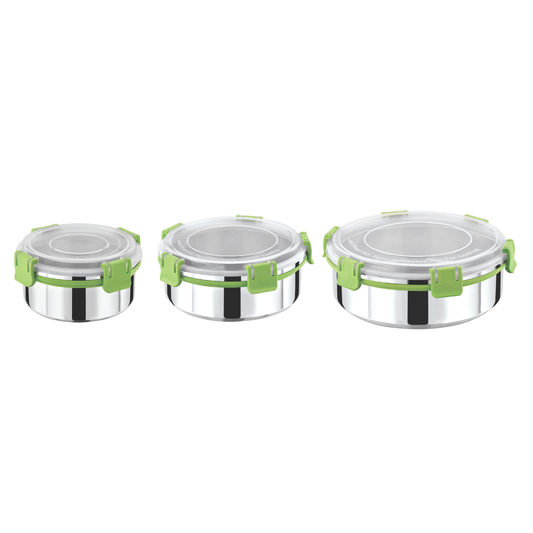Stainless Steel Lunch Box Combo 450ml 850ml & 1250ml with Secure Locking Lid Set