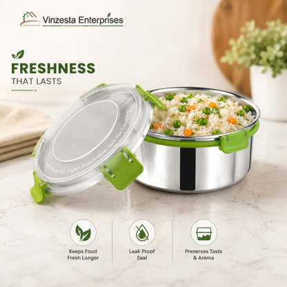 Stainless Steel Lunch Box Combo 450ml 850ml & 1250ml with Secure Locking Lid Set