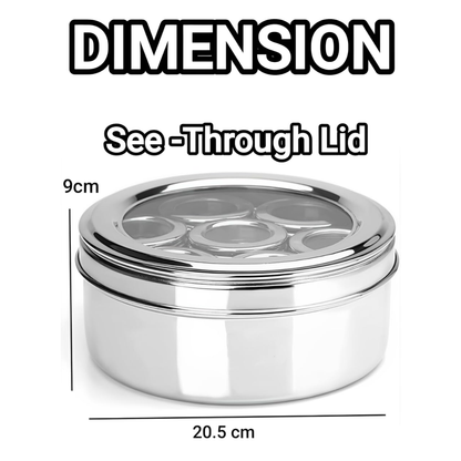 Masala Box Stainless Steel Spice Container Silver Airtight 7 in 1 Storage