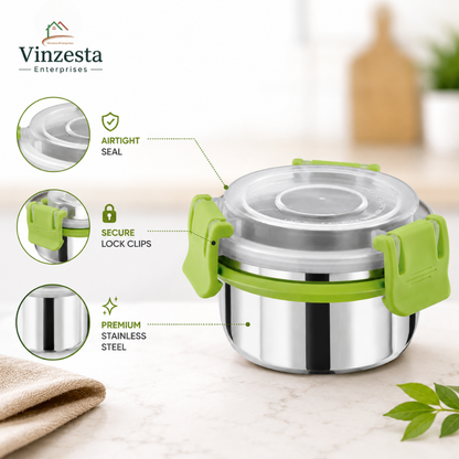Stainless Steel Lunch Box 150ml with Leakproof Lid and Secure Locking Clips