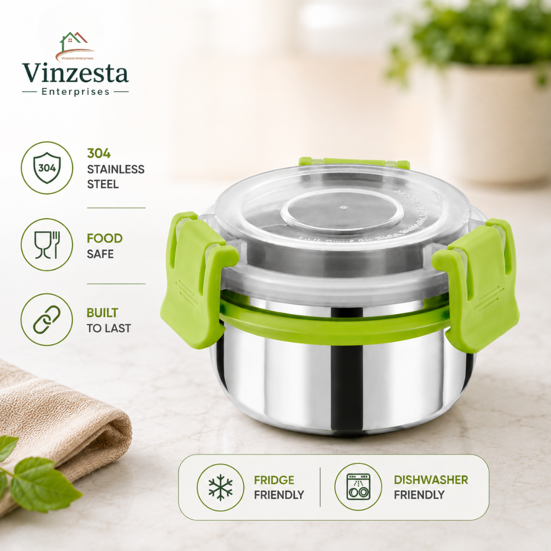 Stainless Steel Lunch Box 150ml with Leakproof Lid and Secure Locking Clips