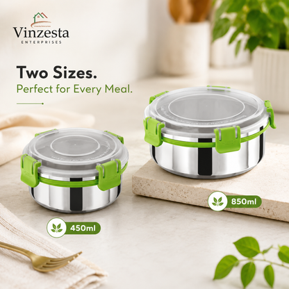 Stainless Steel Lunch Box Combo 450ml & 850ml with Secure Locking Lid Set