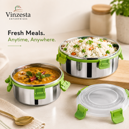 Stainless Steel Lunch Box Combo 450ml & 850ml with Secure Locking Lid Set