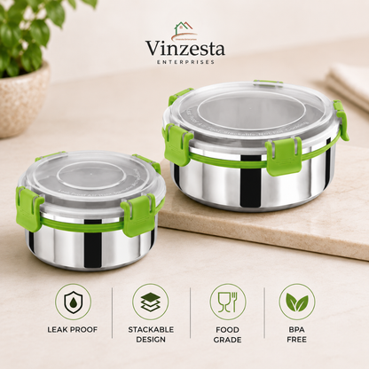Stainless Steel Lunch Box Combo 450ml & 850ml with Secure Locking Lid Set