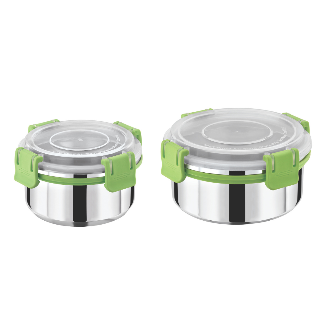 Stainless Steel Lunch Box Combo 150ml & 450ml with Secure Locking Lid Set