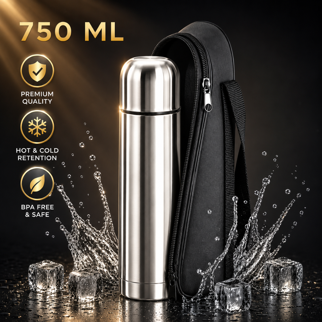 Thermosteel Flask Hot Cold Water Bottle Silver 750ml with Cup Leakproof