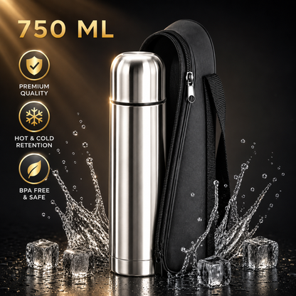 Thermosteel Flask Hot Cold Water Bottle Silver 750ml with Cup Leakproof