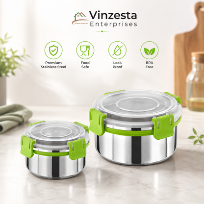 Stainless Steel Lunch Box Combo 150ml & 450ml with Secure Locking Lid Set
