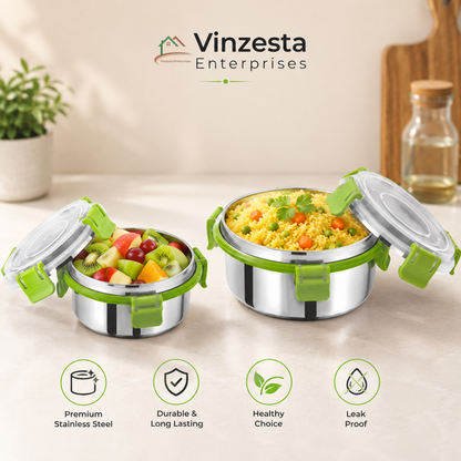 Stainless Steel Lunch Box Combo 150ml & 450ml with Secure Locking Lid Set