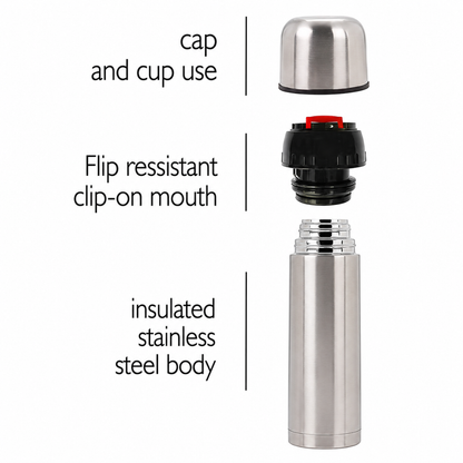 Thermosteel Flask Hot Cold Water Bottle Silver 750ml with Cup Leakproof