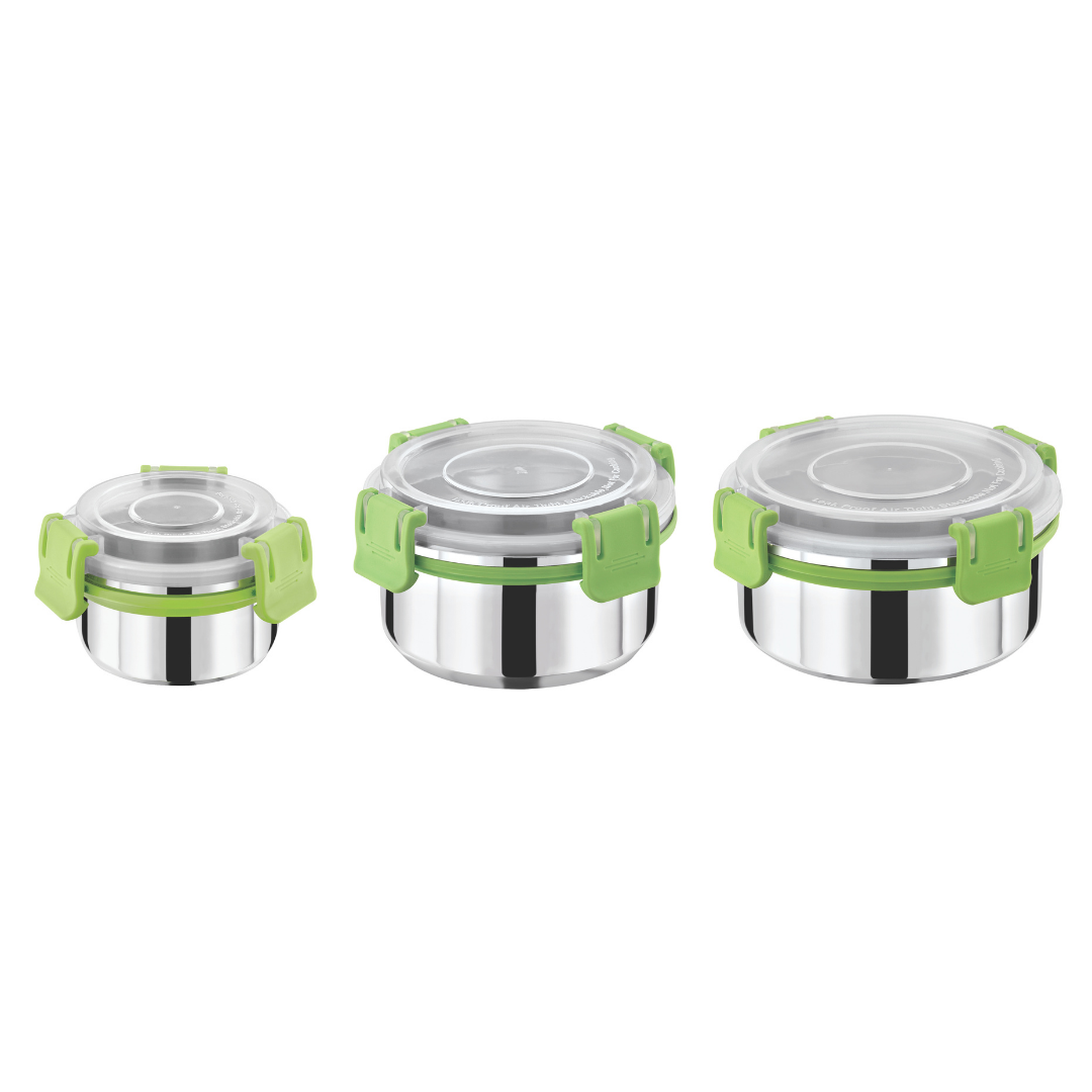 Stainless Steel Lunch Box Combo 150ml 300ml & 450ml with Secure Locking Lids