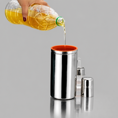 Stainless Steel Oil Dispenser Bottle with Handle & Anti-Drip Pourer 1 Litre