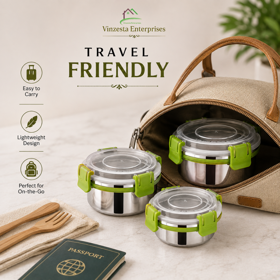 Stainless Steel Lunch Box Combo 150ml 300ml & 450ml with Secure Locking Lids