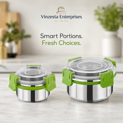 Stainless Steel Lunch Box Combo 150ml & 300ml with Secure Locking Lids Set