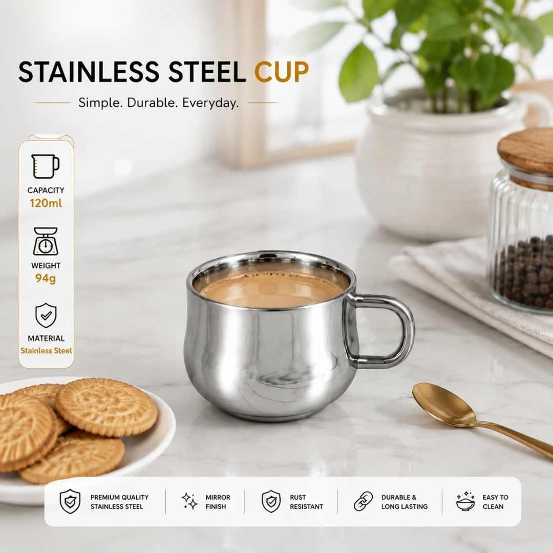 Stainless Steel Tea Cup 120ml Set for Tea & Coffee Use