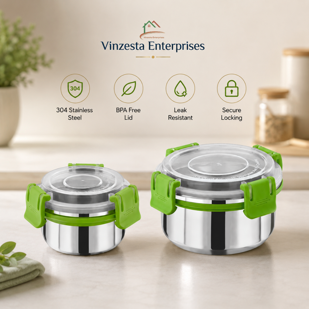 Stainless Steel Lunch Box Combo 150ml & 300ml with Secure Locking Lids Set