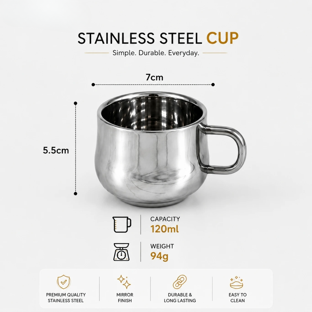 Stainless Steel Tea Cup 120ml Set for Tea & Coffee Use