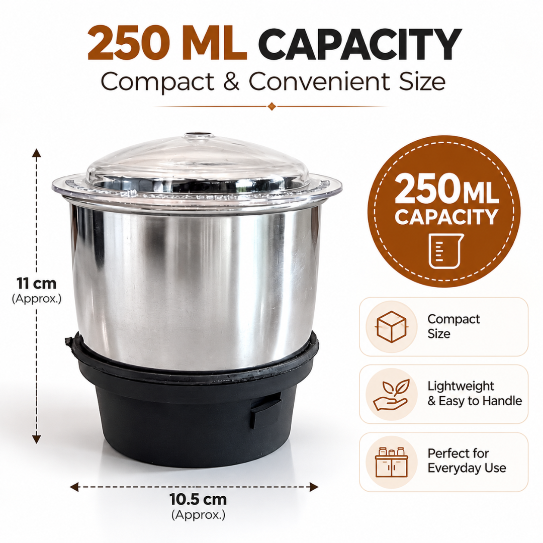 Stainless Steel Mixer Grinder Jar Combo 180ml & 250ml with Transparent Lids