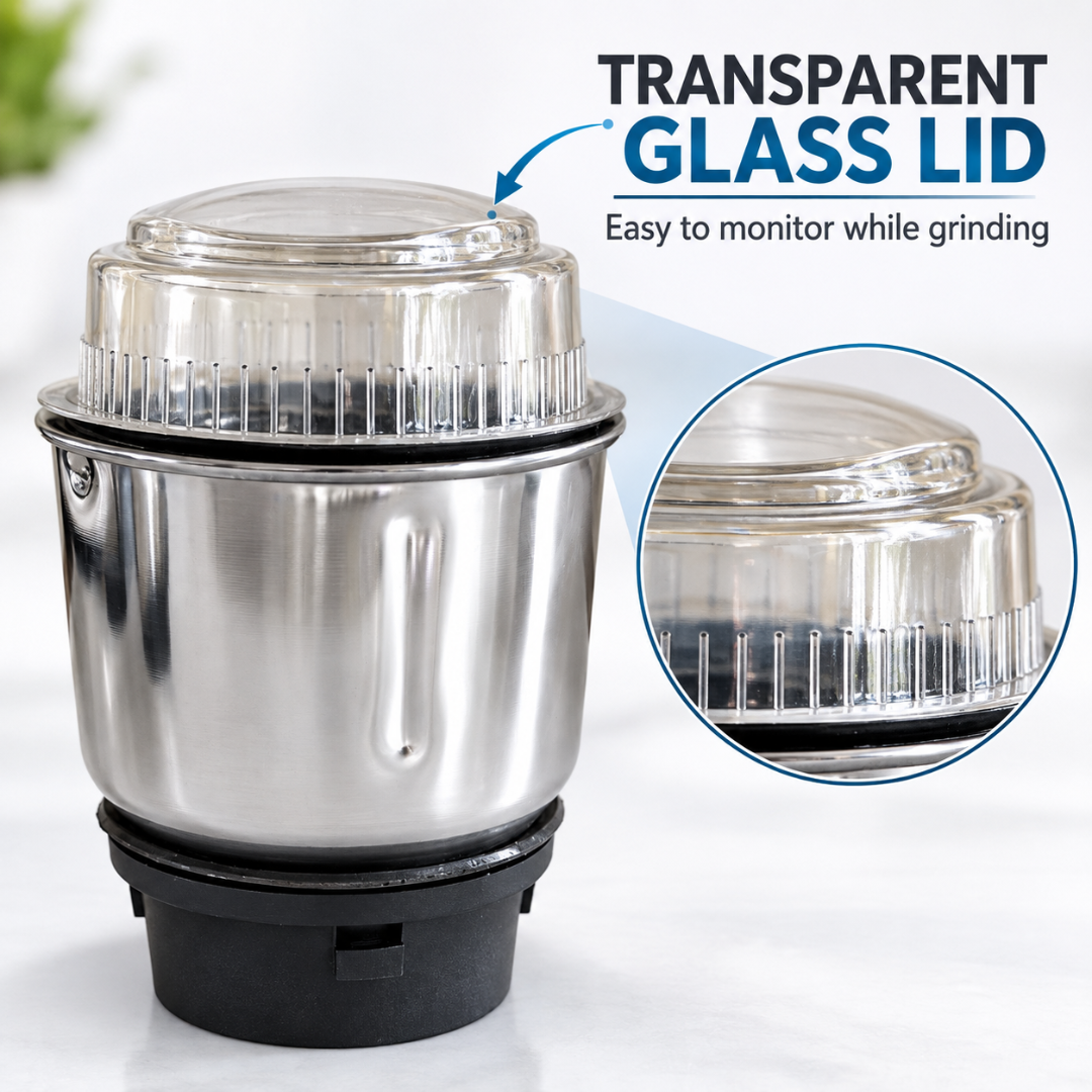 Stainless Steel Mixer Grinder Jar 400ml with Transparent Lid for Chutney Grinding