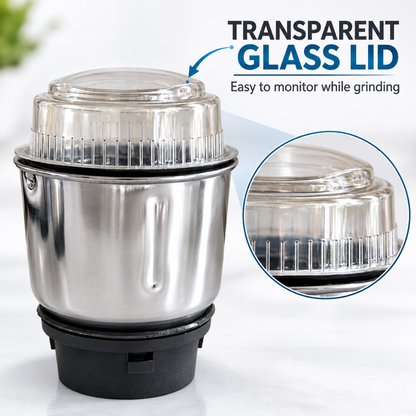 Stainless Steel Mixer Grinder Jar 400ml with Transparent Lid for Chutney Grinding