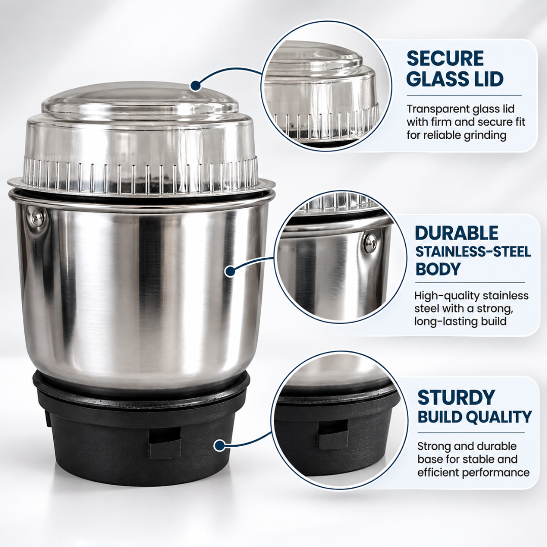Stainless Steel Mixer Grinder Jar 400ml with Transparent Lid for Chutney Grinding