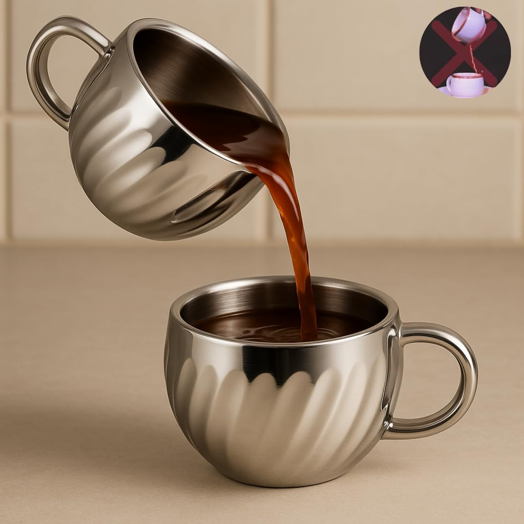 Stainless Steel Tea Cups with Lotus Pattern 120ml Set for Home & Gifting
