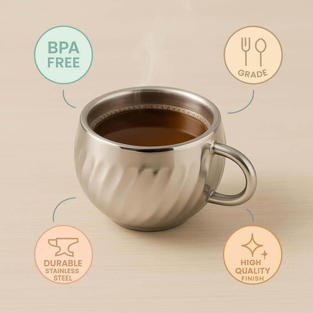 Stainless Steel Tea Cups with Lotus Pattern 120ml Set for Home & Gifting