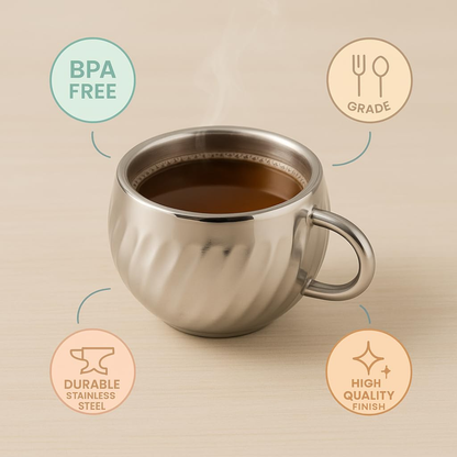 Stainless Steel Tea Cups with Lotus Pattern 120ml Set for Home & Gifting