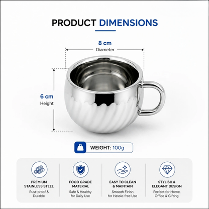 Stainless Steel Tea Cups with Lotus Pattern 120ml Set for Home & Gifting