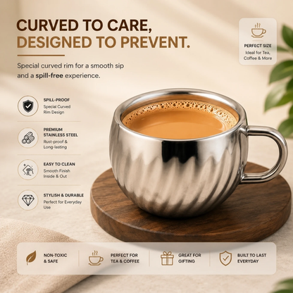 Stainless Steel Tea Cups with Lotus Pattern 120ml Set for Home & Gifting