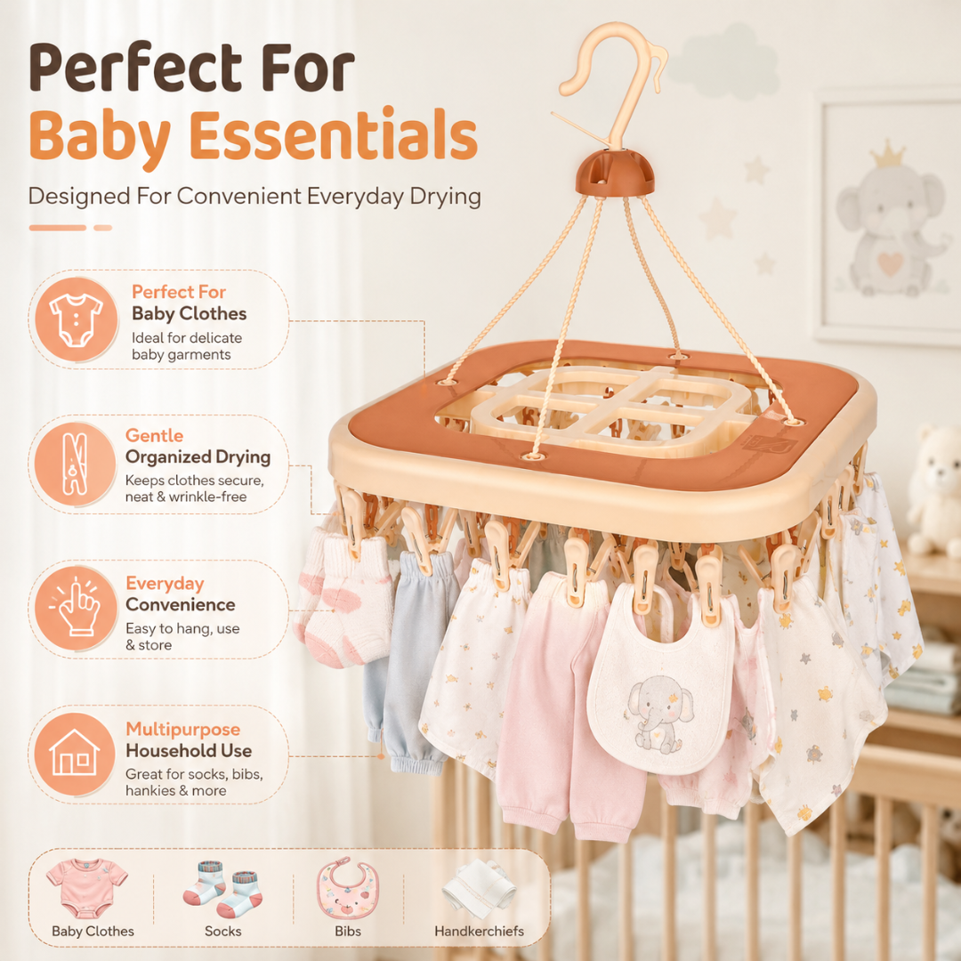 Vinzesta 32 Clip Square Baby Clothes Hanger Plastic Foldable Drying Rack