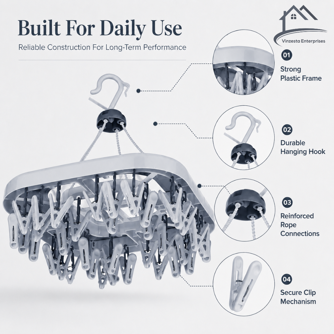 Vinzesta 32 Clip Square Baby Clothes Hanger Plastic Foldable Drying Rack