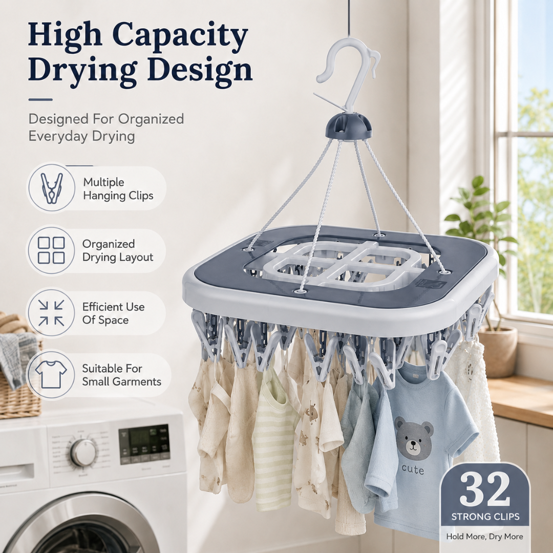 Vinzesta 32 Clip Square Baby Clothes Hanger Plastic Foldable Drying Rack