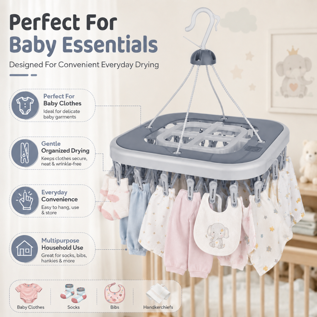 Vinzesta 32 Clip Square Baby Clothes Hanger Plastic Foldable Drying Rack