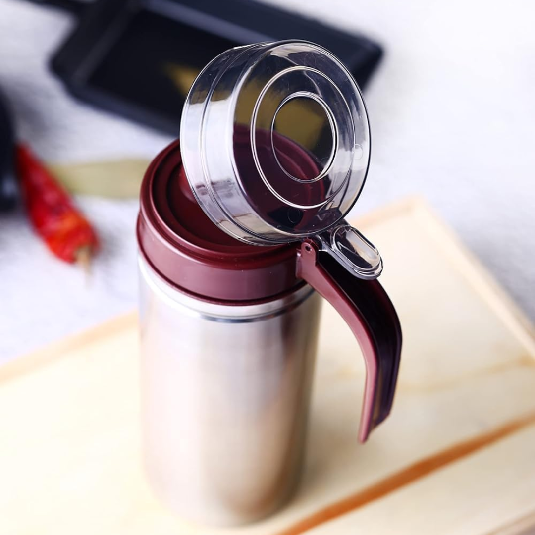Stainless Steel Oil Dispenser Bottle 1000ml with Drip-Free Spout & Lid | Leak-Proof BPA-Free Oil Pourer for Kitchen | Olive Oil, Vinegar & Sauce Dispenser with Handle