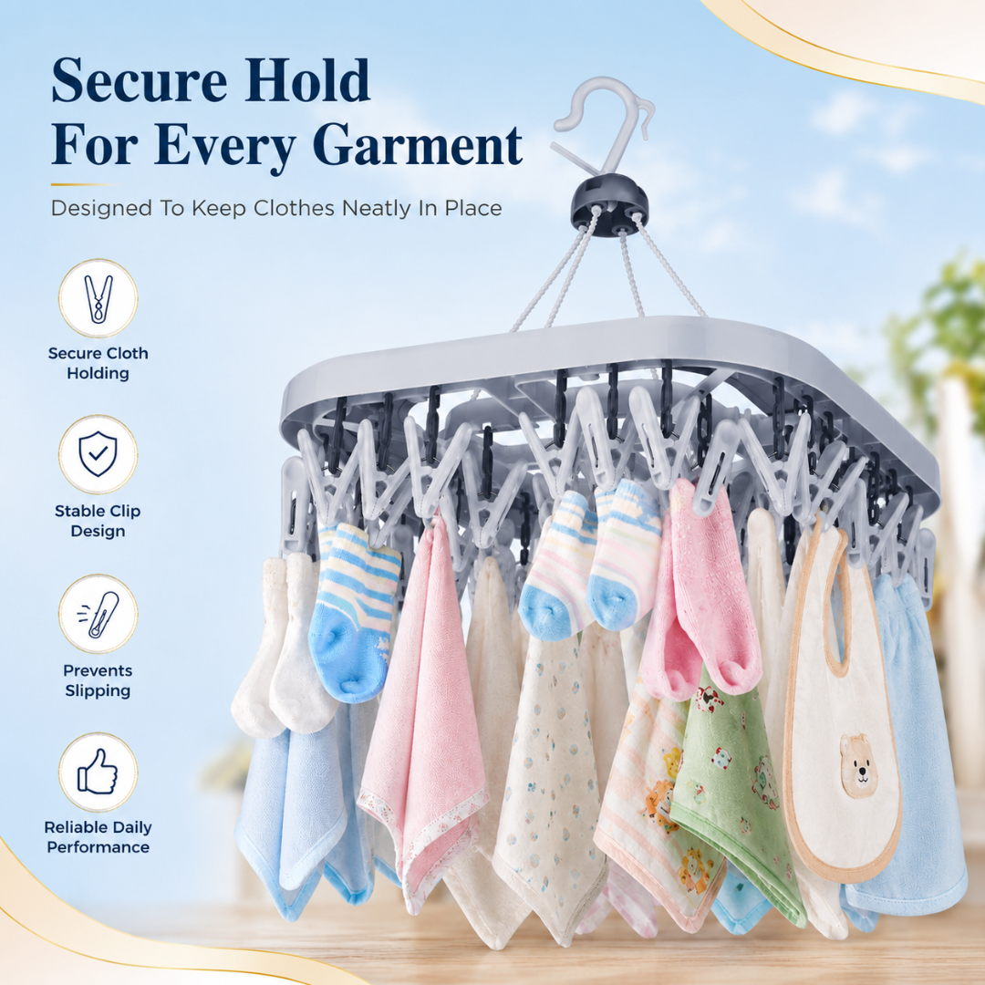 Vinzesta 32 Clip Square Baby Clothes Hanger Plastic Foldable Drying Rack