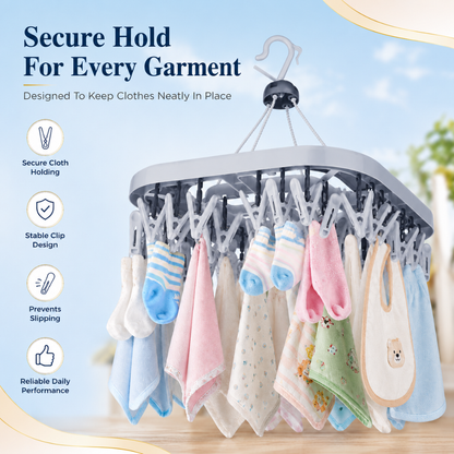 Vinzesta 32 Clip Square Baby Clothes Hanger Plastic Foldable Drying Rack