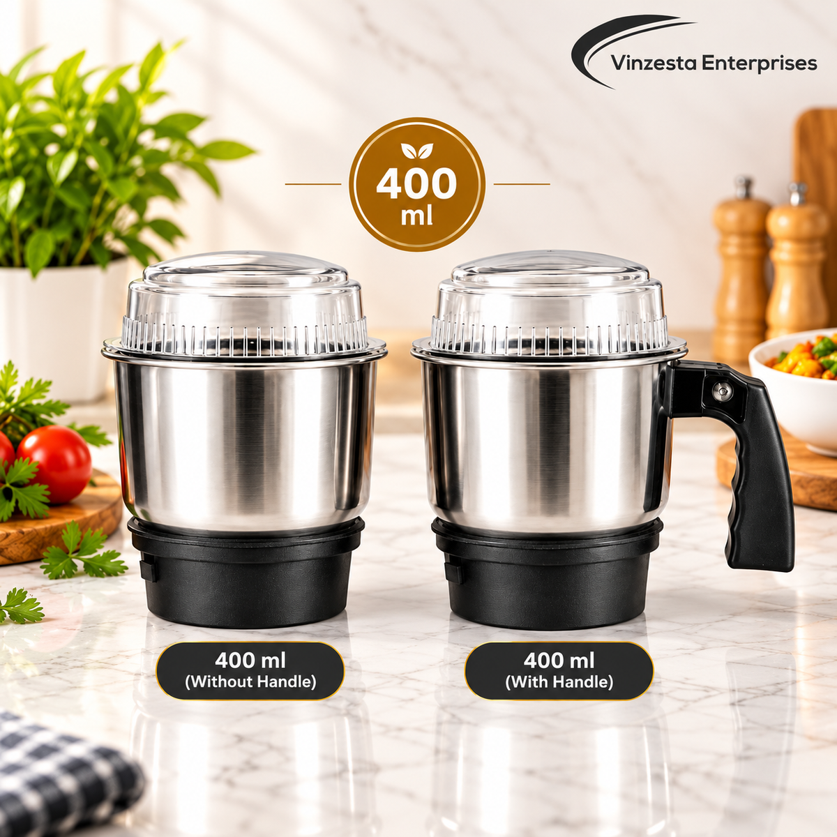 Stainless Steel Mixer Grinder Jar Combo 400ml with Handle & Without Handle