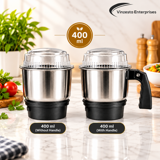 Stainless Steel Mixer Grinder Jar Combo 400ml with Handle & Without Handle