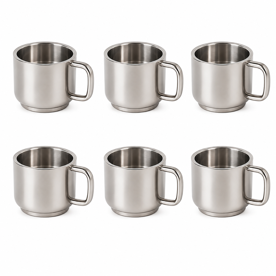 Stainless Steel Tea Cups 120ml Straight Design Steel Cups Set for Home & Gifting