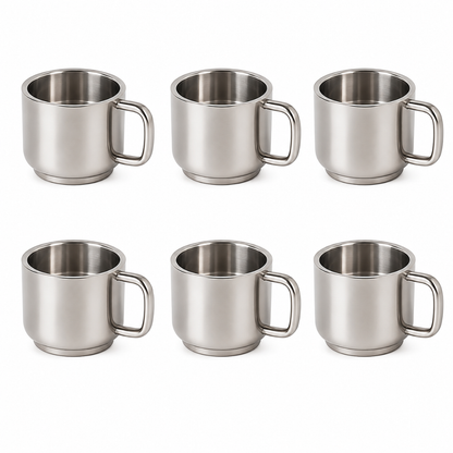 Stainless Steel Tea Cups 120ml Straight Design Steel Cups Set for Home & Gifting