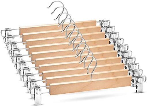 Vinzesta Wooden Pants & Skirts Hangers with Adjustable Clips Pack of 6