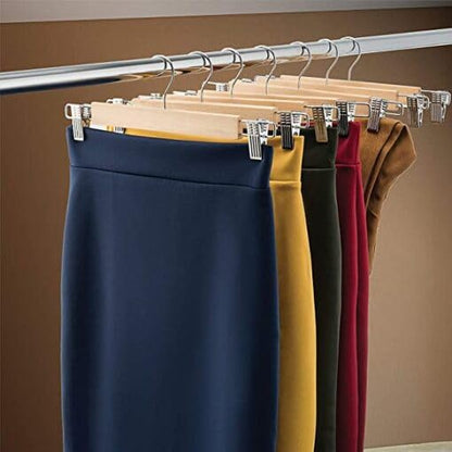 Vinzesta Wooden Pants & Skirts Hangers with Adjustable Clips Pack of 6